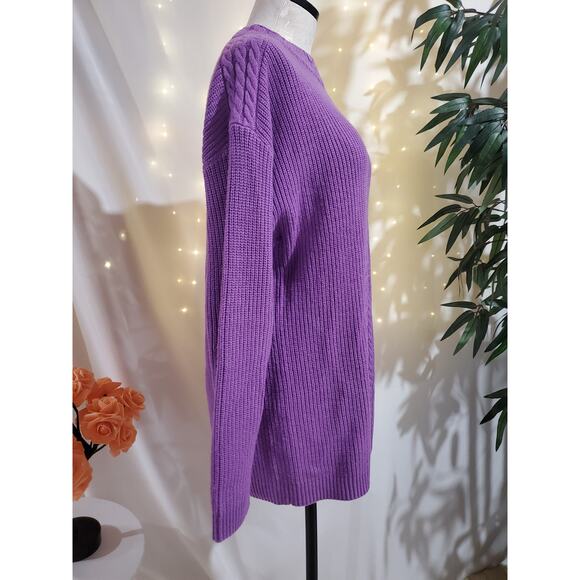 Talbots Cable Knit Lambs Wool Blend Ribbed Pullover Sweater Womens Size L Purple - Picture 2 of 8